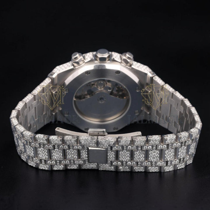 Luxury Silver Moissanite Automatic Date Watch VVS1 D Color Fully Iced Out