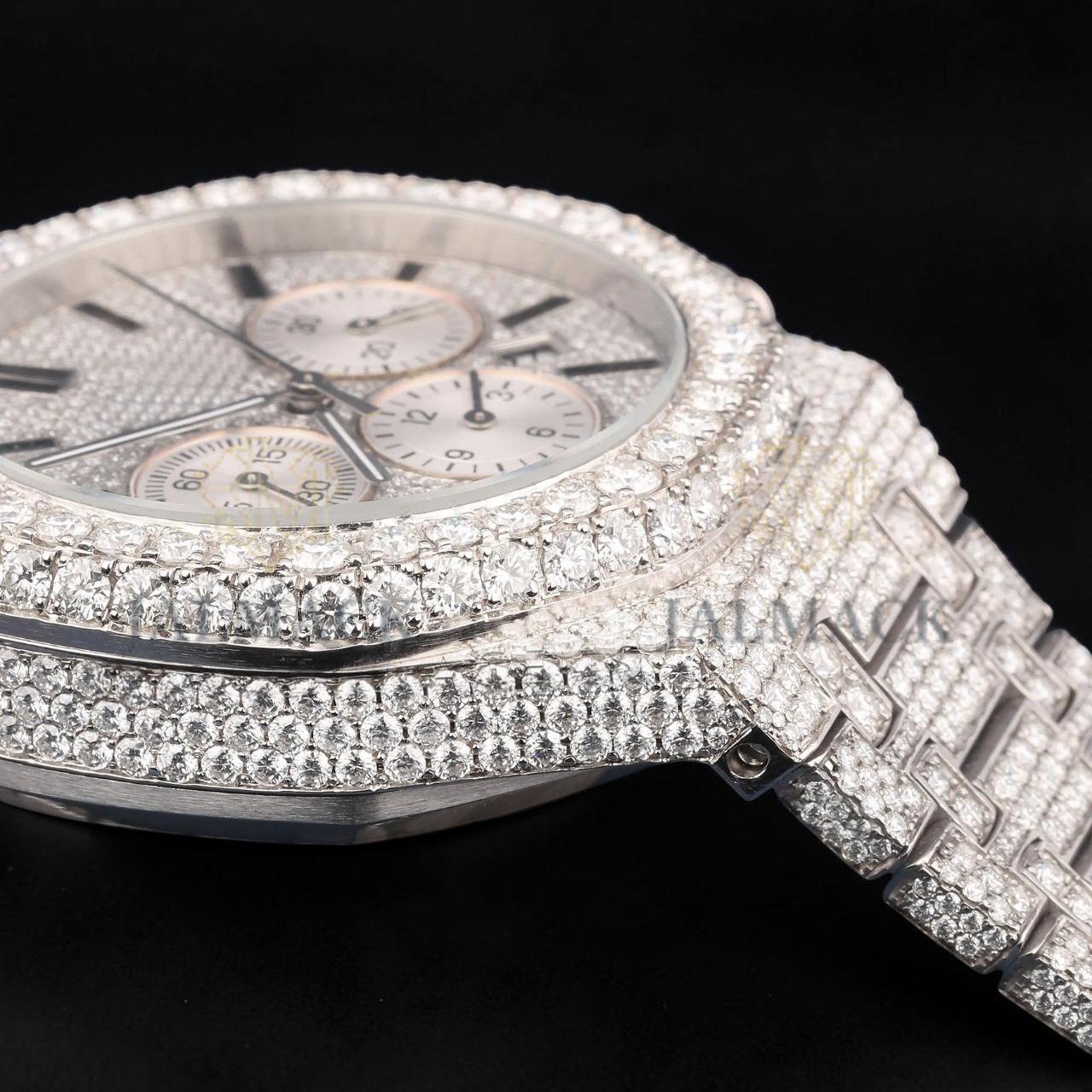 Luxury Silver Moissanite Automatic Date Watch VVS1 D Color Fully Iced Out