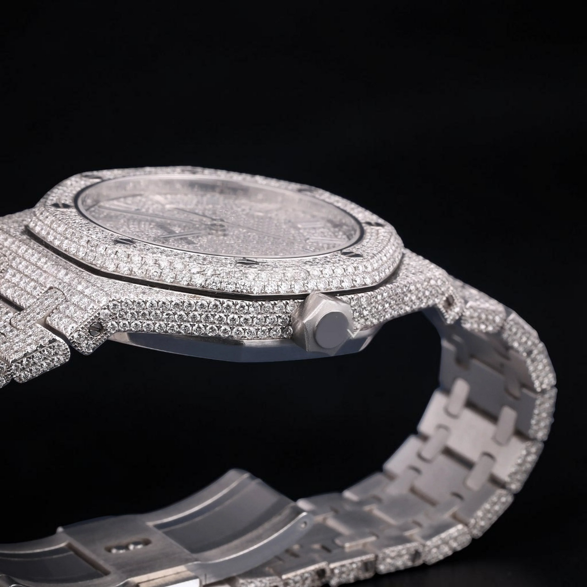 Luxury Silver Moissanite Automatic Date Watch VVS1 D Color Fully Iced Out