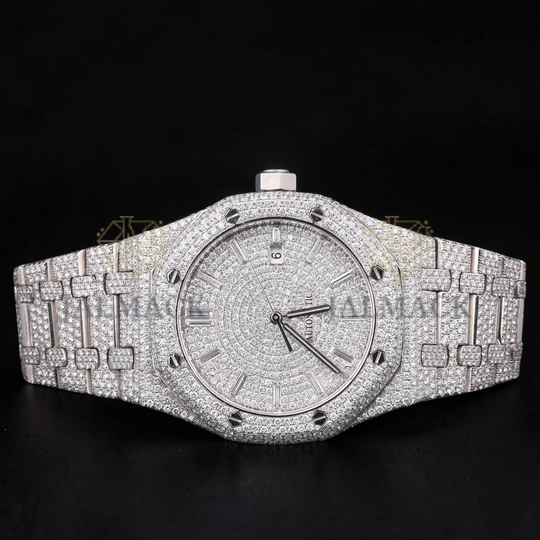 Luxury Silver Baguette Moissanite Automatic Date Watch