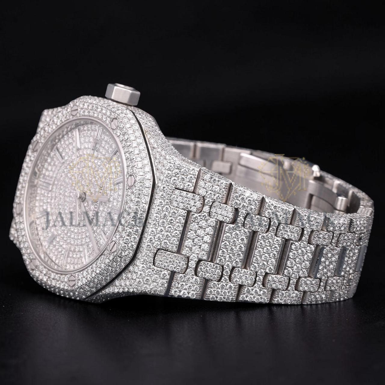 Luxury Silver Baguette Moissanite Automatic Date Watch