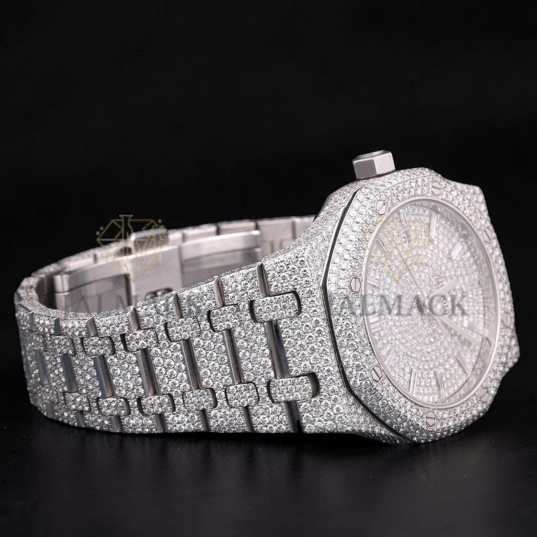 Luxury Silver Baguette Moissanite Automatic Date Watch
