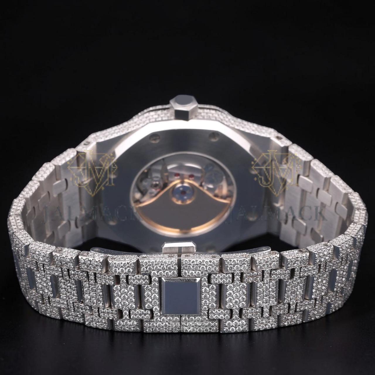 Luxury Silver Baguette Moissanite Automatic Date Watch