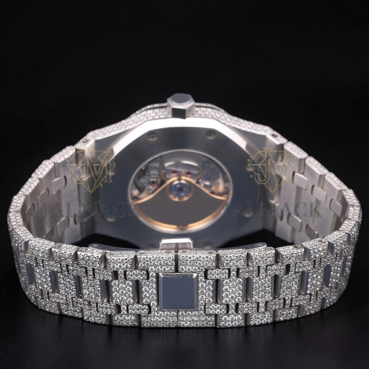 Luxury Silver Baguette Moissanite Automatic Date Watch