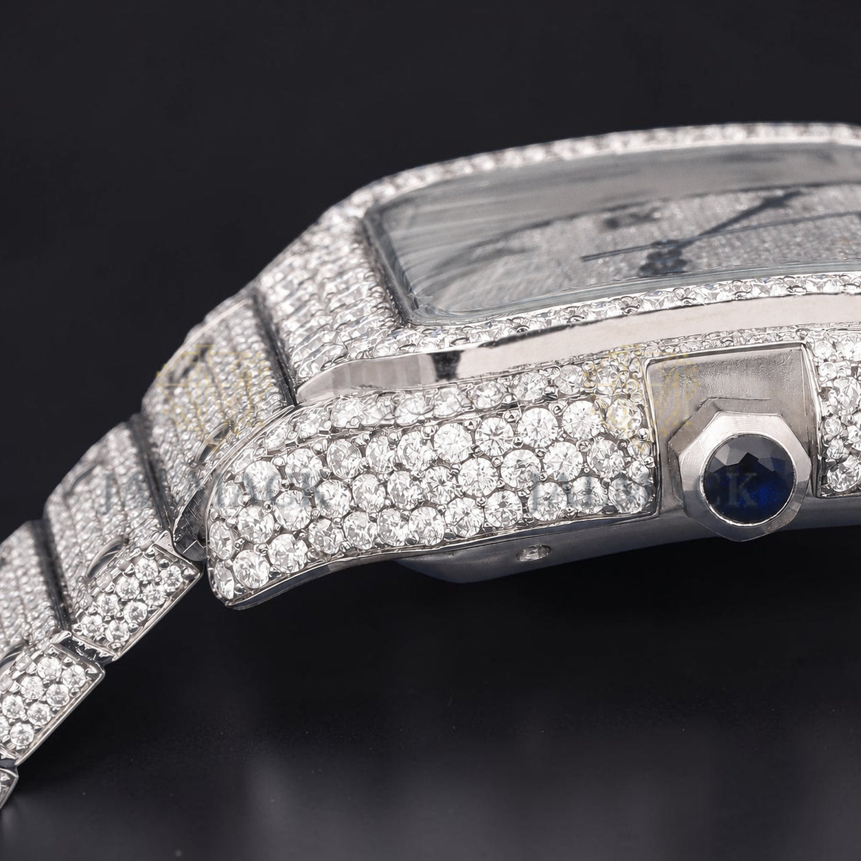 Round Brilliant Black Roman Square Moissanite Watch