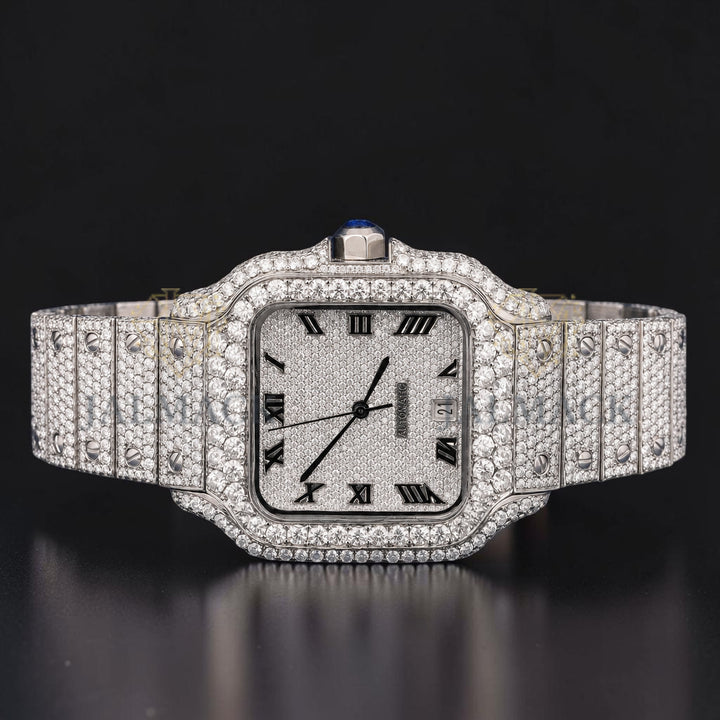 Round Brilliant Black Roman Square Moissanite Watch