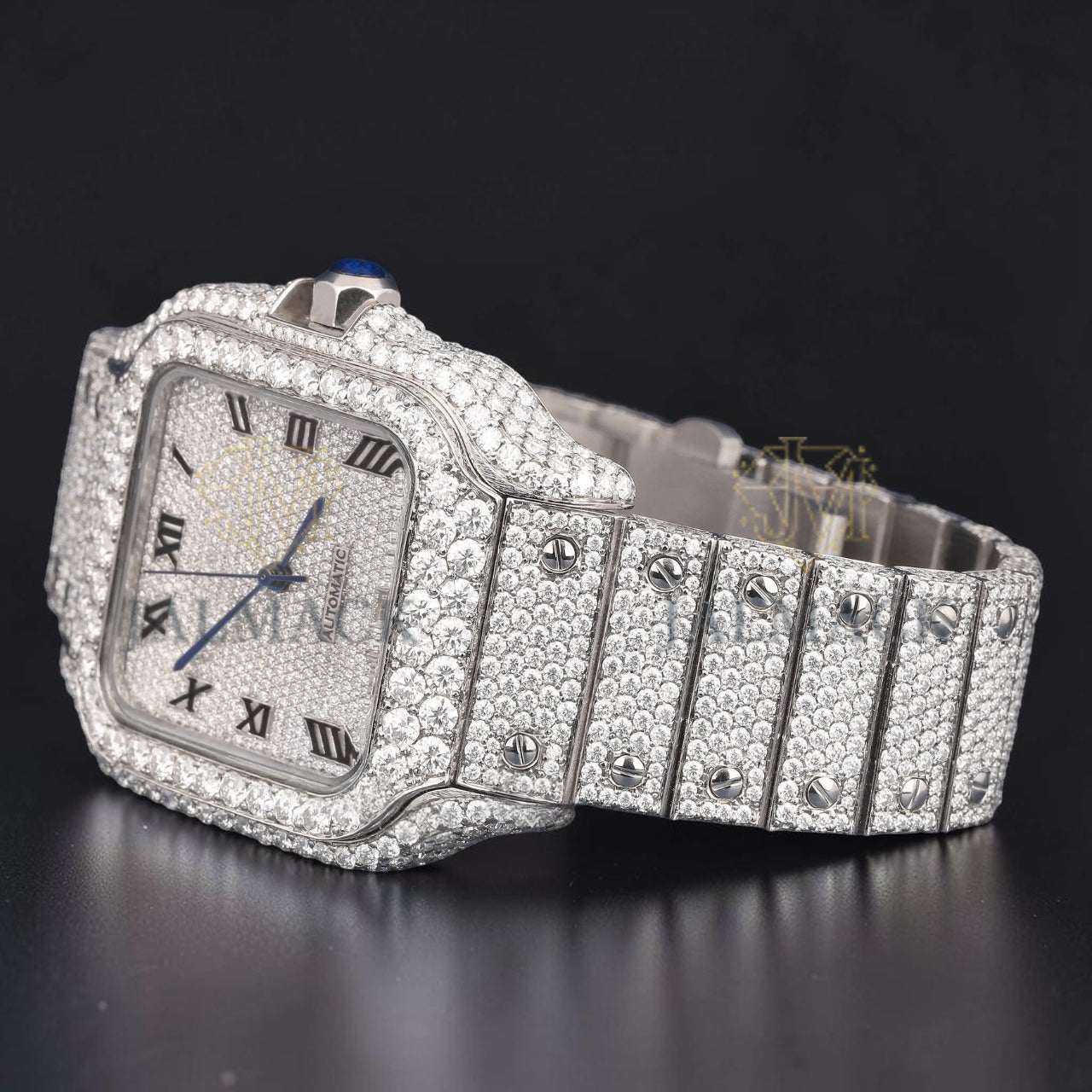 Round Brilliant Black Roman Square Moissanite Watch