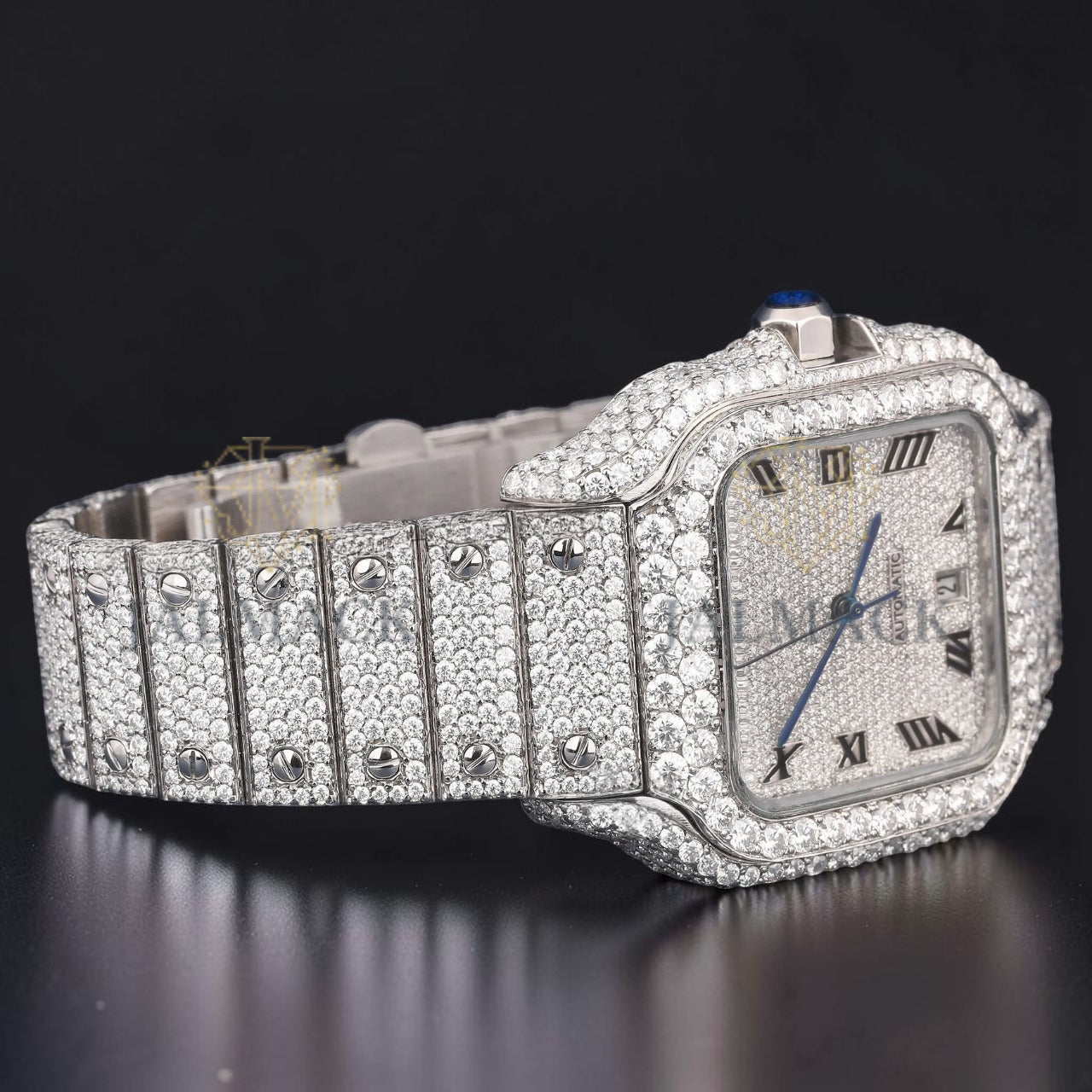 Round Brilliant Black Roman Square Moissanite Watch
