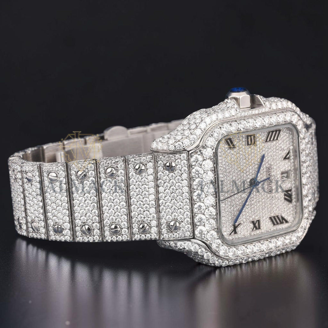 Round Brilliant Black Roman Square Moissanite Watch