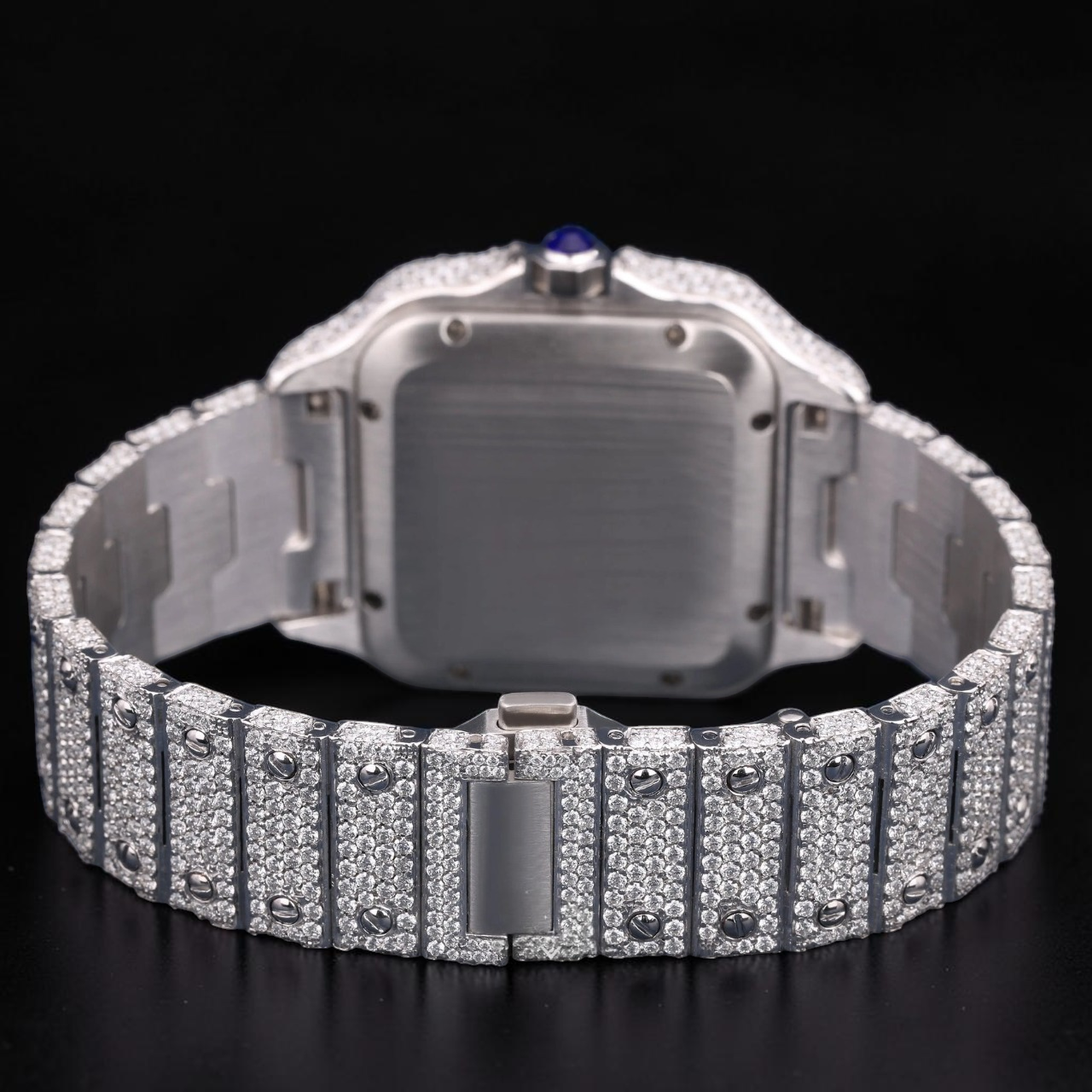 Luxury Silver Green Dial Baguette Moissanite Automatic Watch