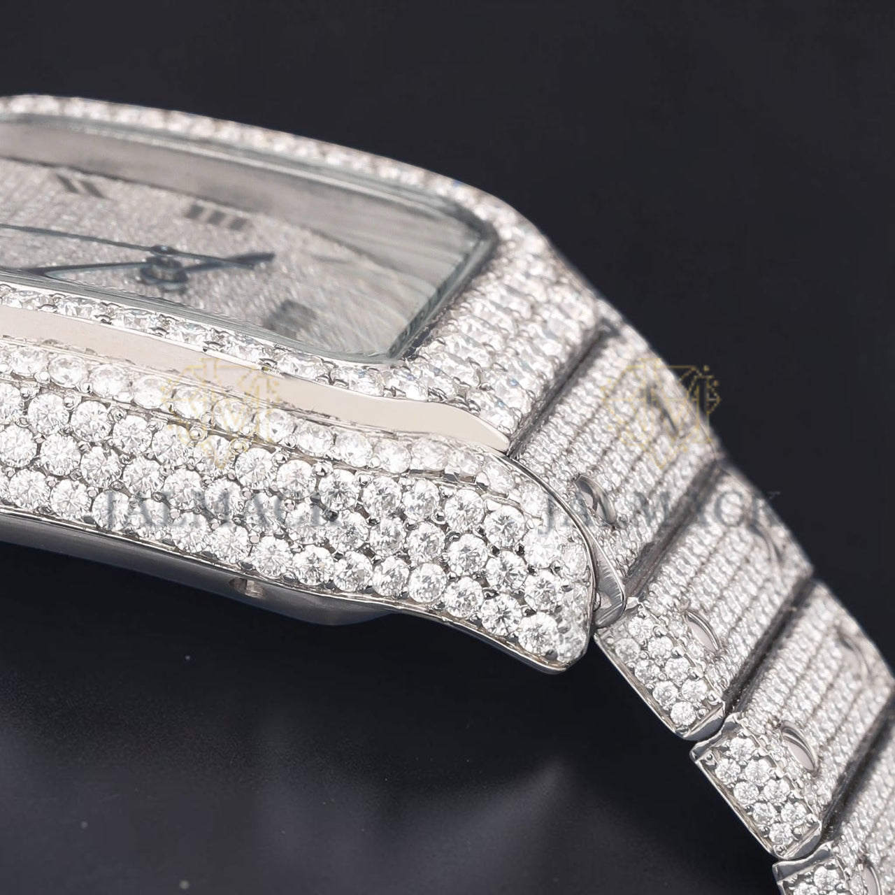 Round Brilliant Black Roman Square Moissanite Watch