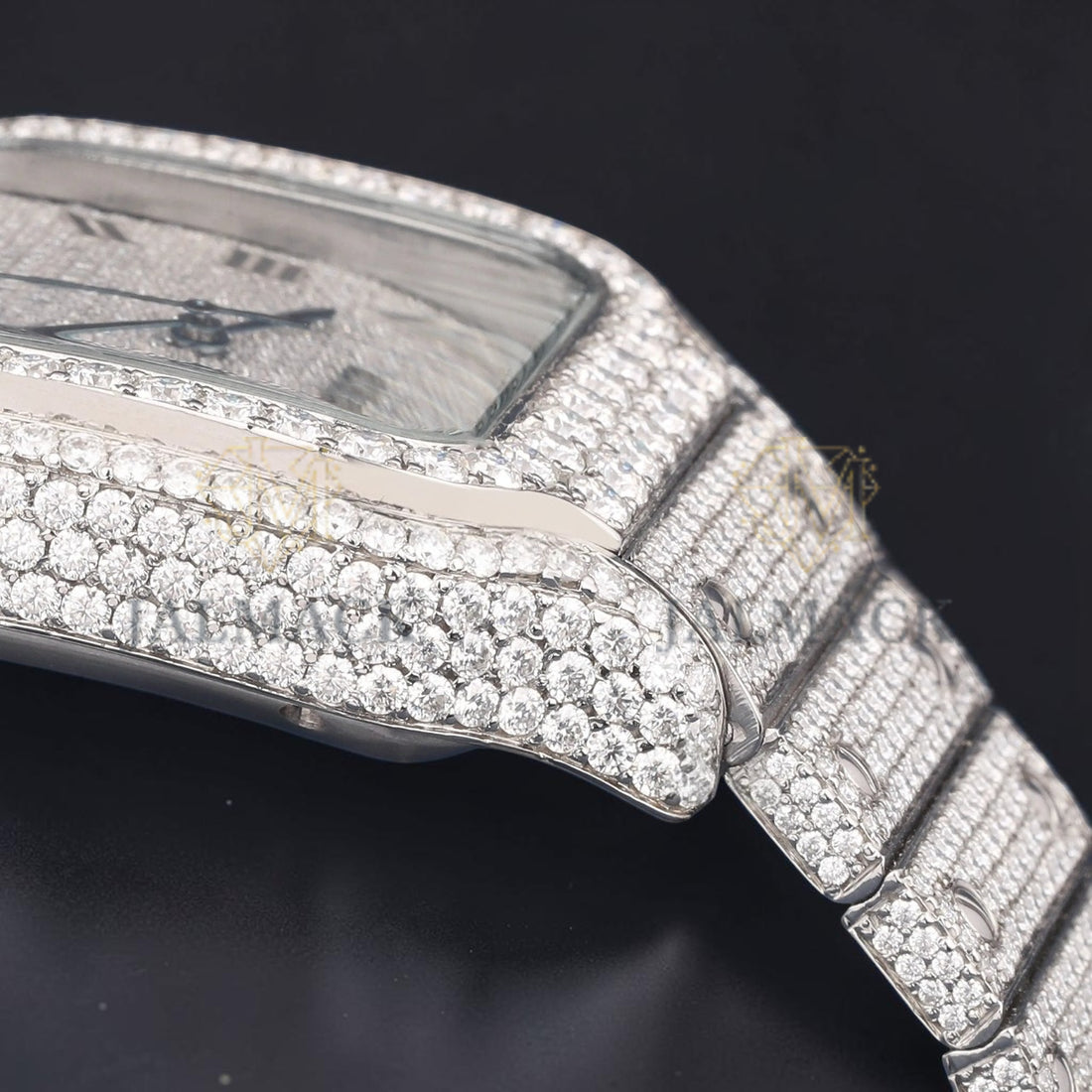Round Brilliant Black Roman Square Moissanite Watch