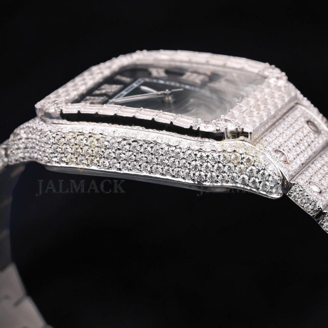 Luxury Silver Green Dial Baguette Moissanite Automatic Watch