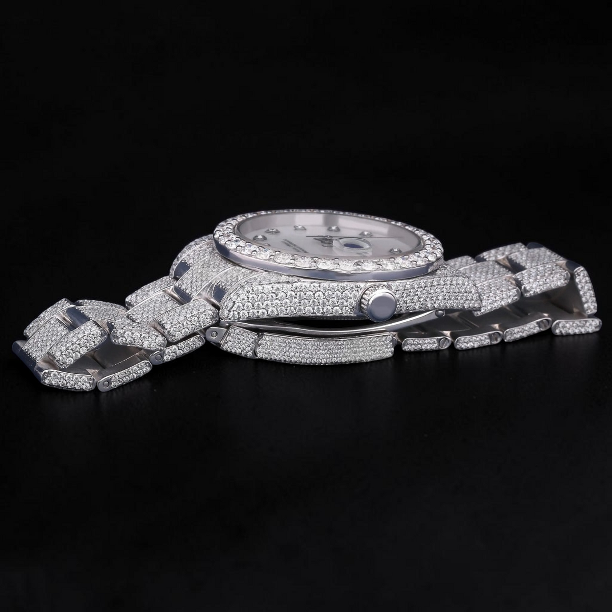 Luxury Silver White Dial Moissanite Automatic Date Watch