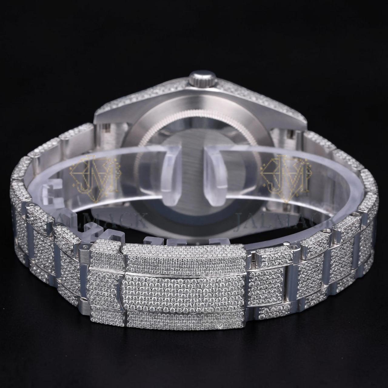 Luxury Silver White Dial Moissanite Automatic Date Watch