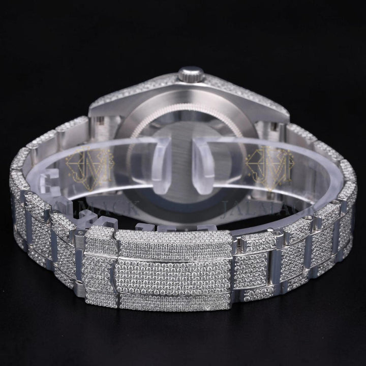 Luxury Silver White Dial Moissanite Automatic Date Watch