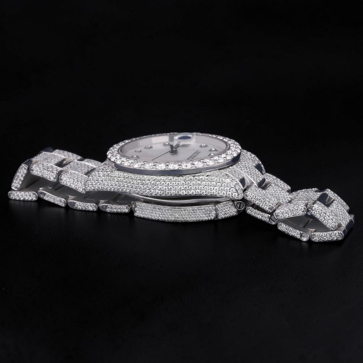 Luxury Silver White Dial Moissanite Automatic Date Watch
