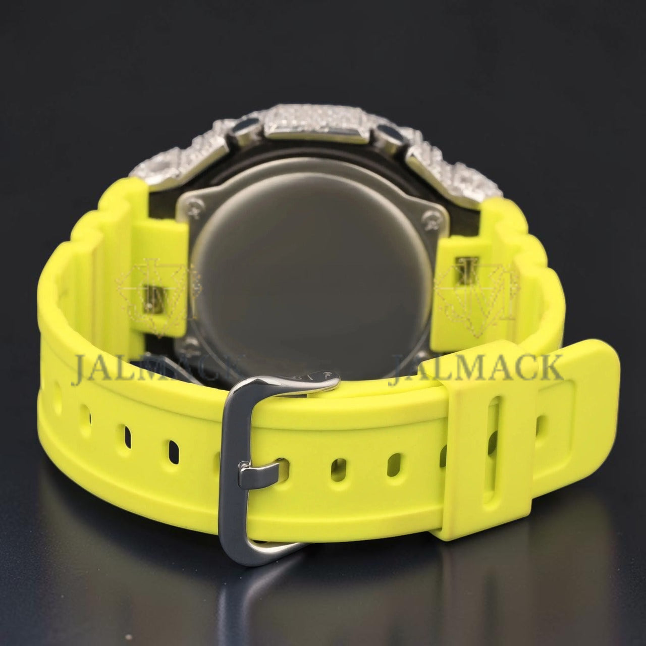 Neon Yellow Dial White Gold Moissanite Analog Digital Watch