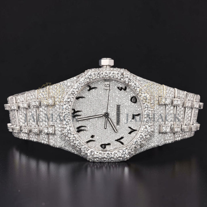 Arabic Dial White Gold VVS1 D Color Moissanite Diamond Automatic Watch