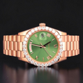 Green Dial Rose Gold VVS1 D Color Moissanite Day Date Watch