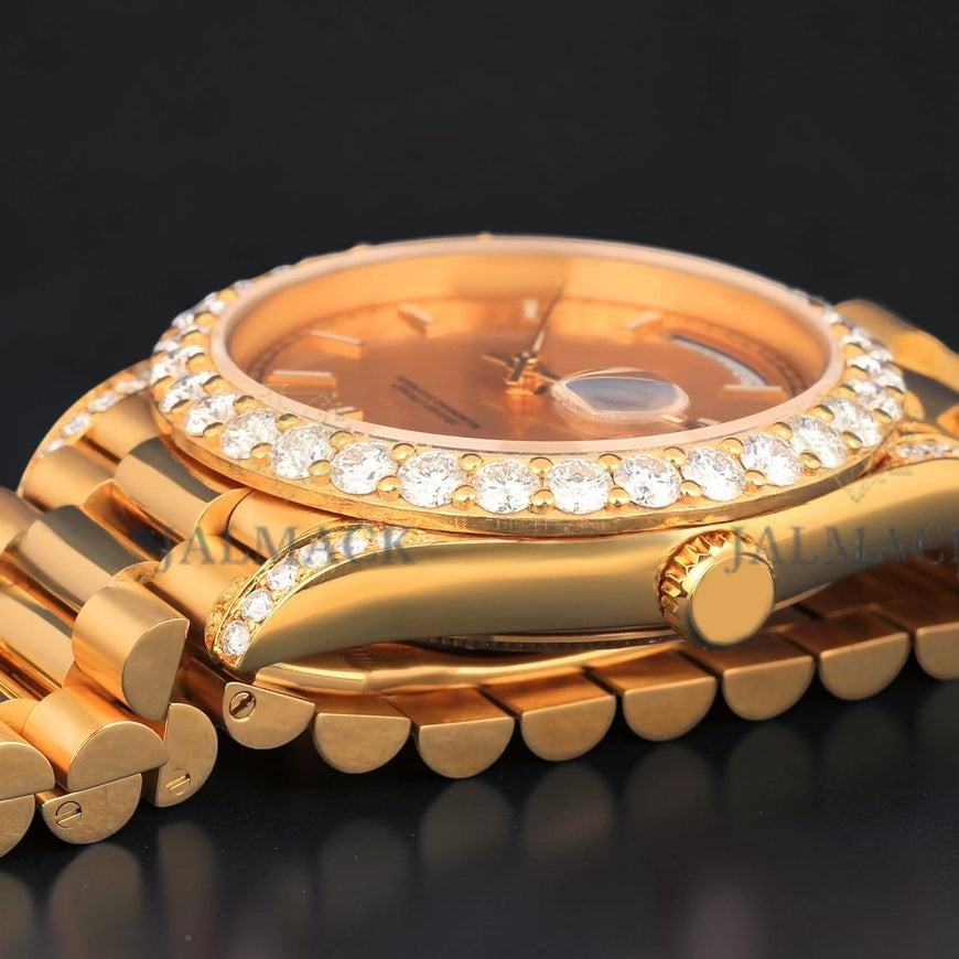 Yellow Gold VVS1 D Color Moissanite Diamond Day Date Watch