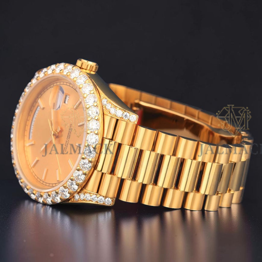 Yellow Gold VVS1 D Color Moissanite Diamond Day Date Watch