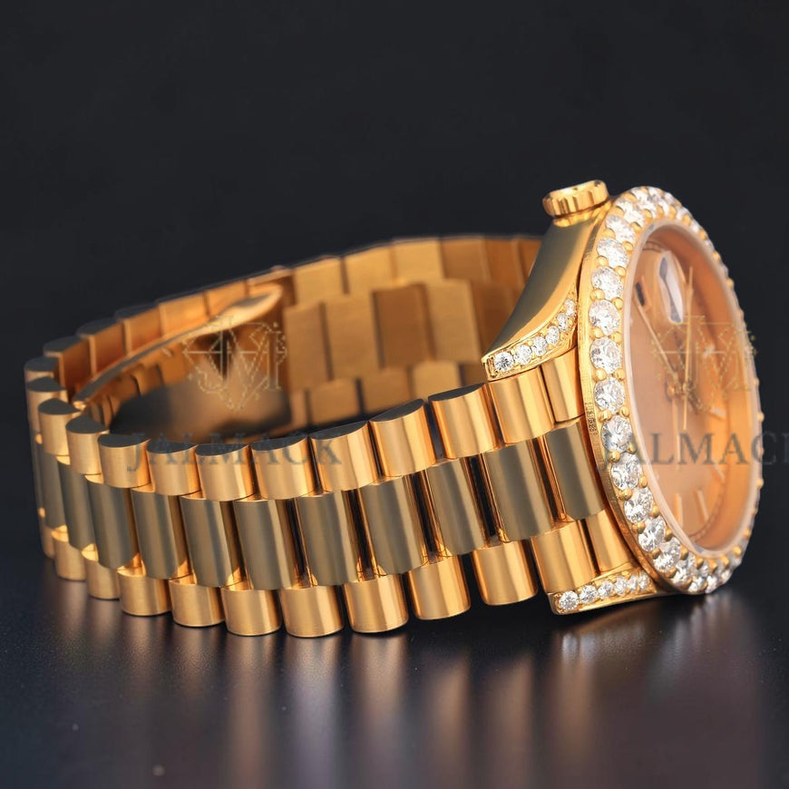 Yellow Gold VVS1 D Color Moissanite Diamond Day Date Watch