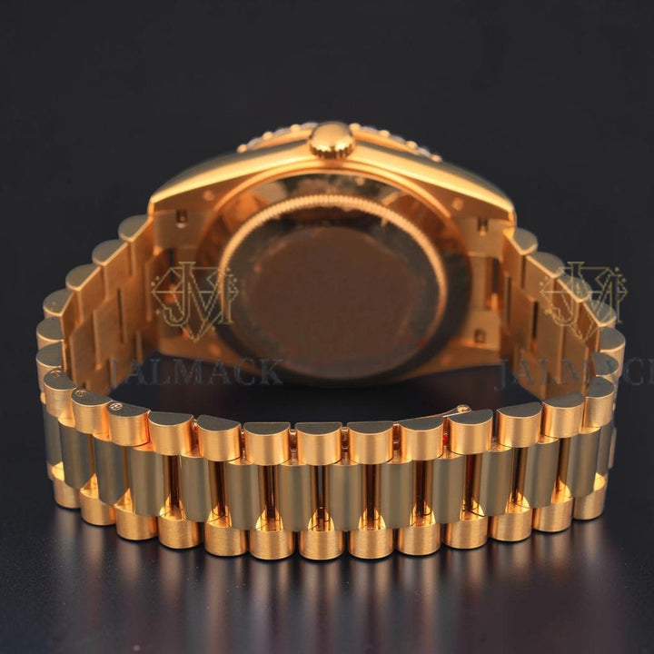 Yellow Gold VVS1 D Color Moissanite Diamond Day Date Watch