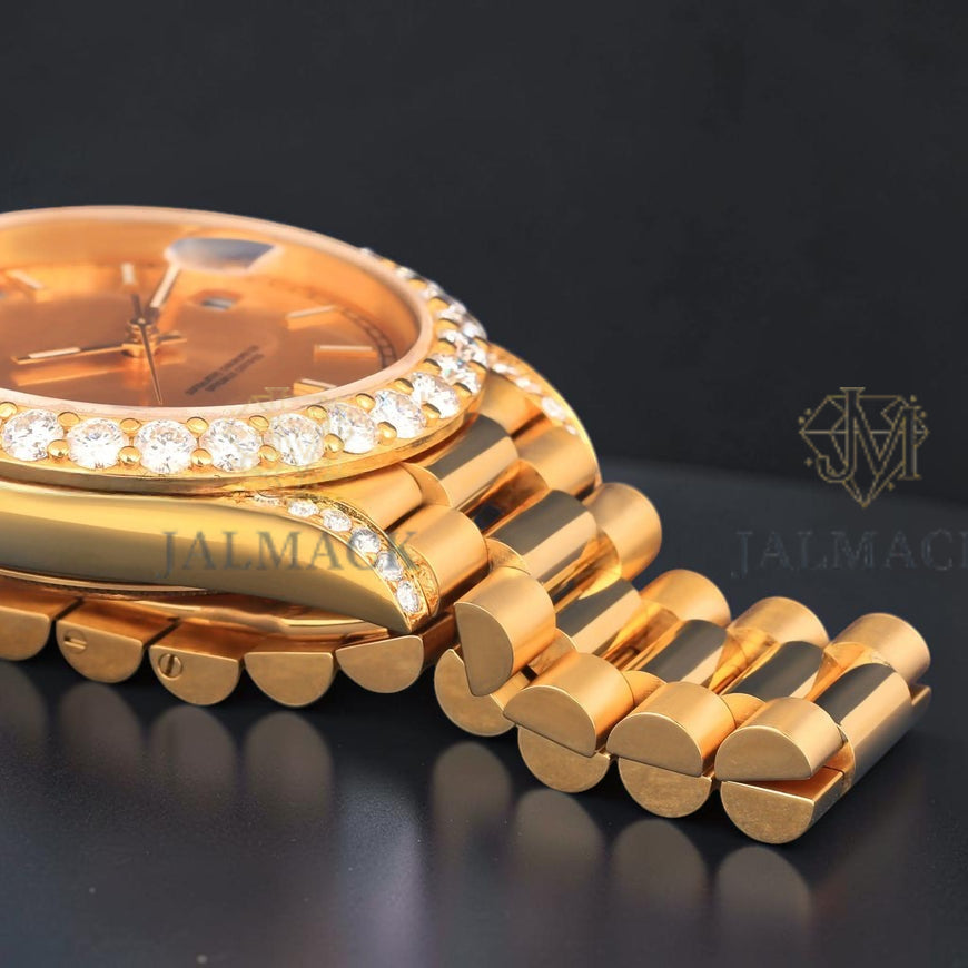Yellow Gold VVS1 D Color Moissanite Diamond Day Date Watch