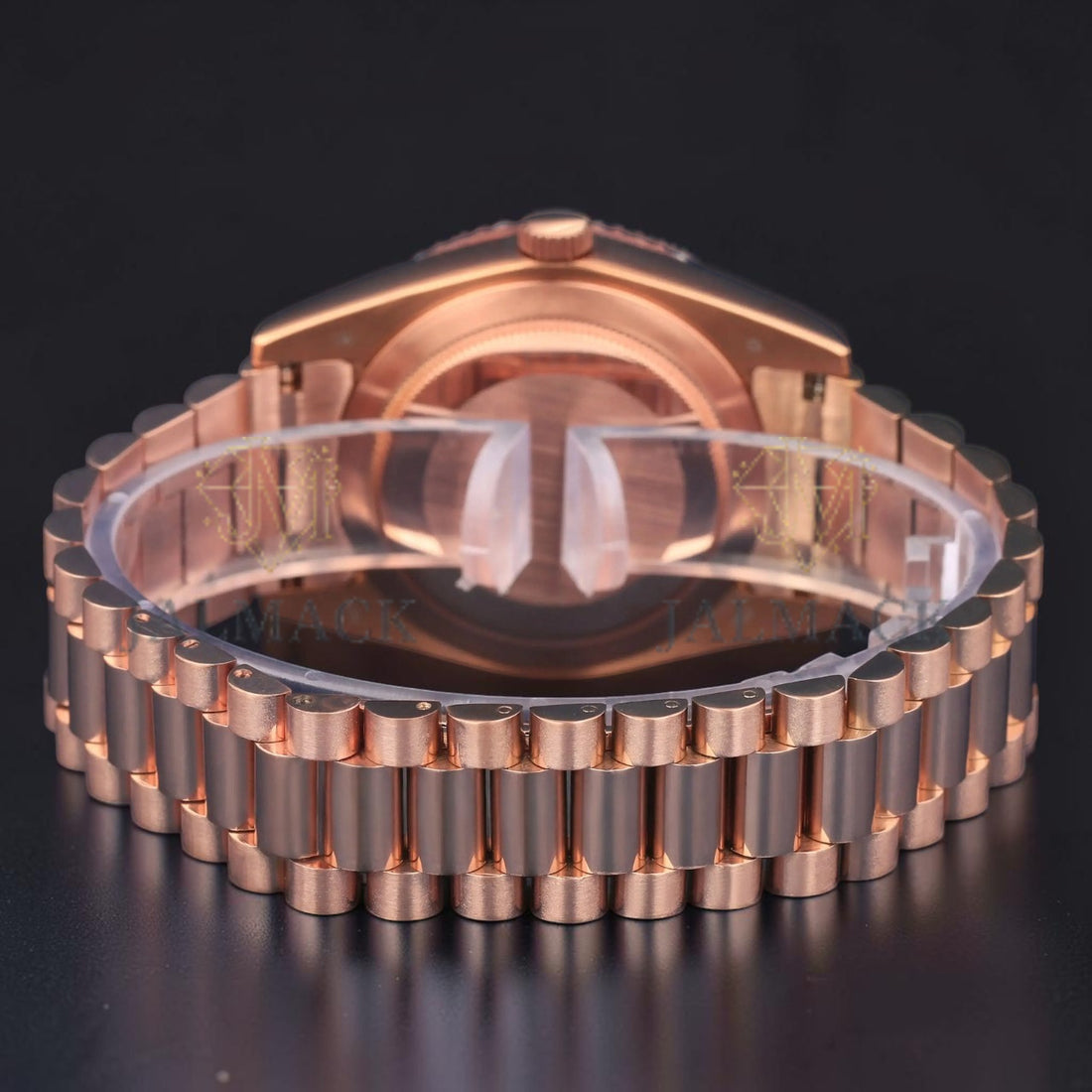 Black Dial Rose Gold VVS1 D Color Moissanite Diamond Day Date Watch