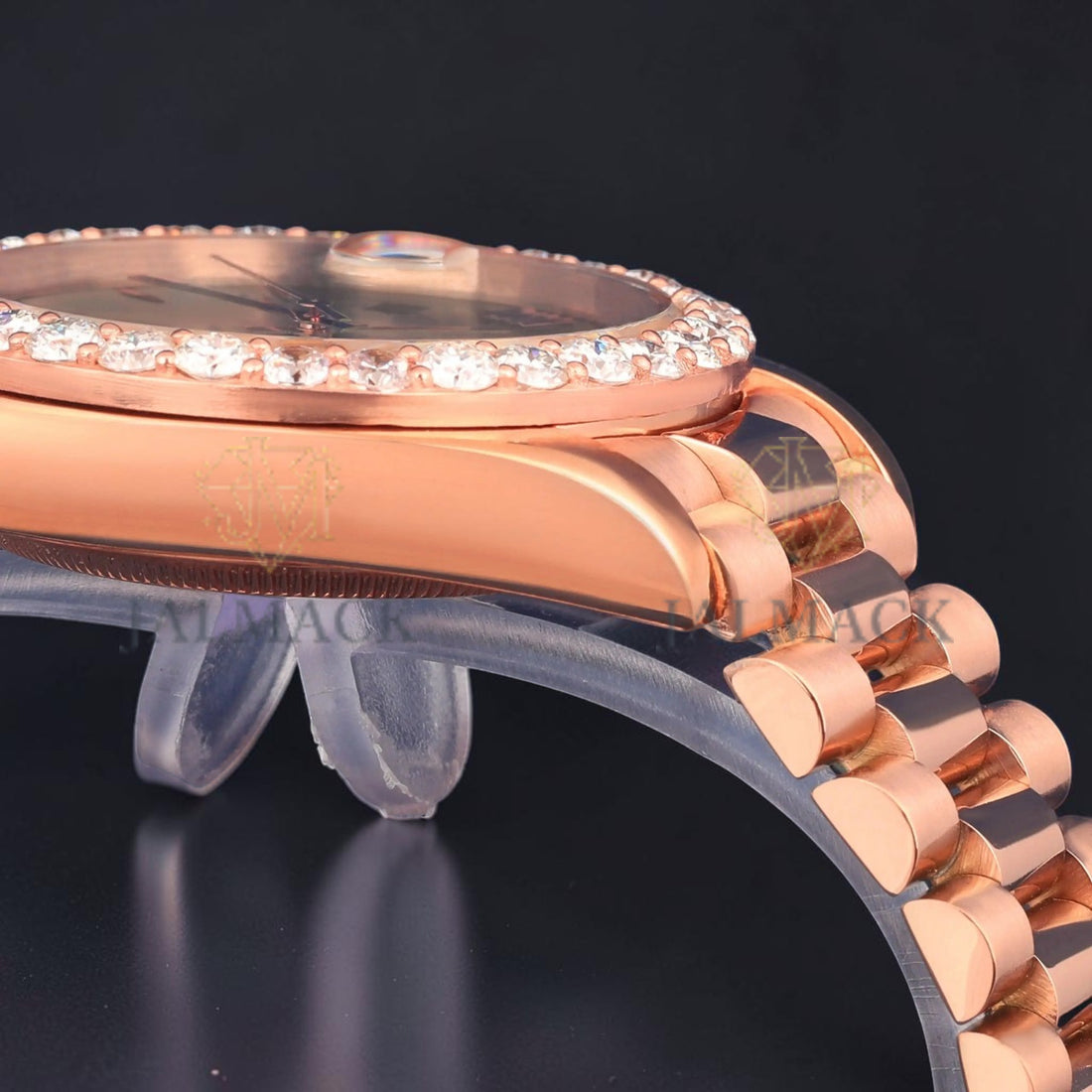 Black Dial Rose Gold VVS1 D Color Moissanite Diamond Day Date Watch