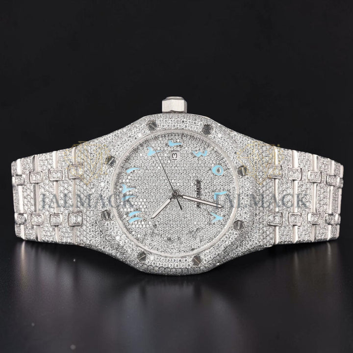 Sky Blue Arabic Dial VVS1 D Color Moissanite Diamond Automatic Watch