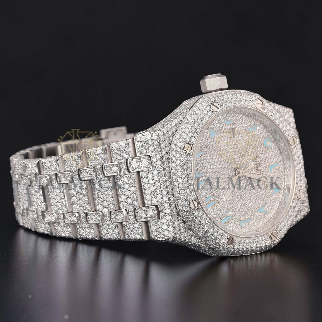 Sky Blue Arabic Dial VVS1 D Color Moissanite Diamond Automatic Watch