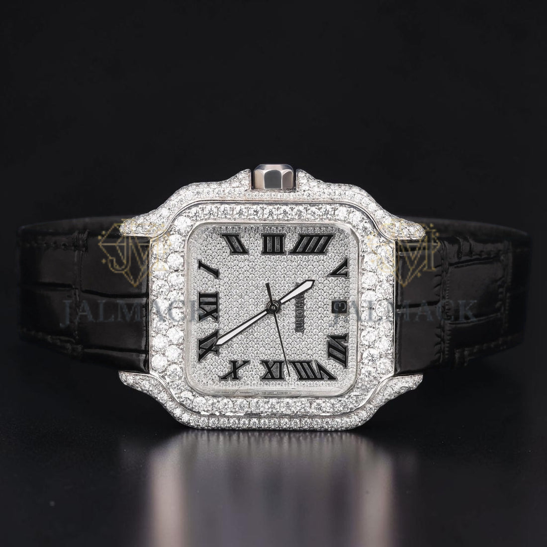 Square Roman Dial VVS1 D Color Moissanite Diamond Automatic Watch