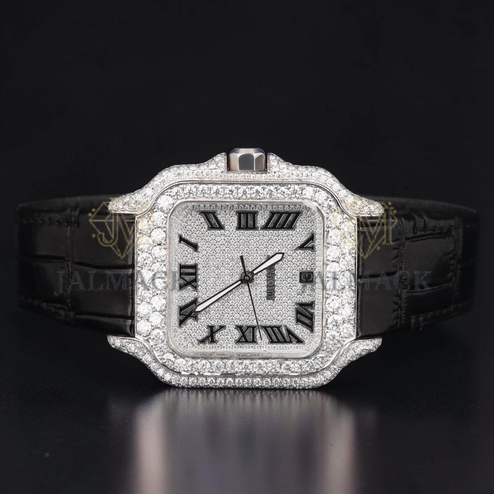 Square Roman Dial VVS1 D Color Moissanite Diamond Automatic Watch