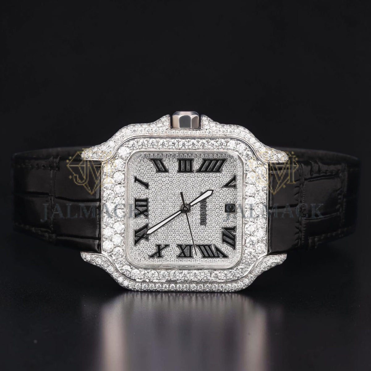 Square Roman Dial VVS1 D Color Moissanite Diamond Automatic Watch