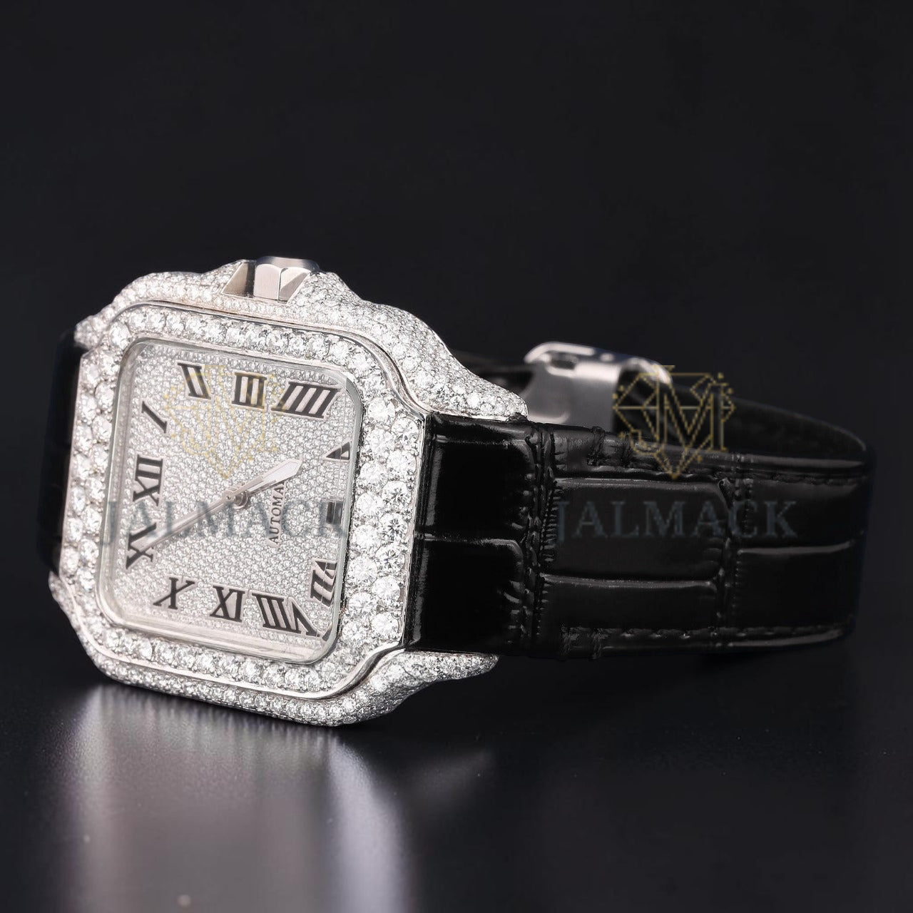 Square Roman Dial VVS1 D Color Moissanite Diamond Automatic Watch
