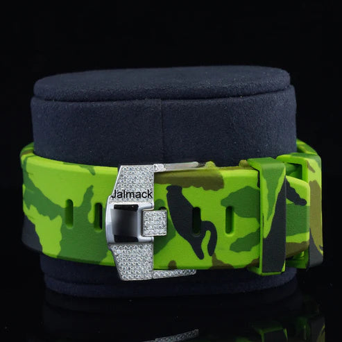 Luxury Fully Iced Out Green Dial Moissanite Watch for Men Neon Green Rubber Strap