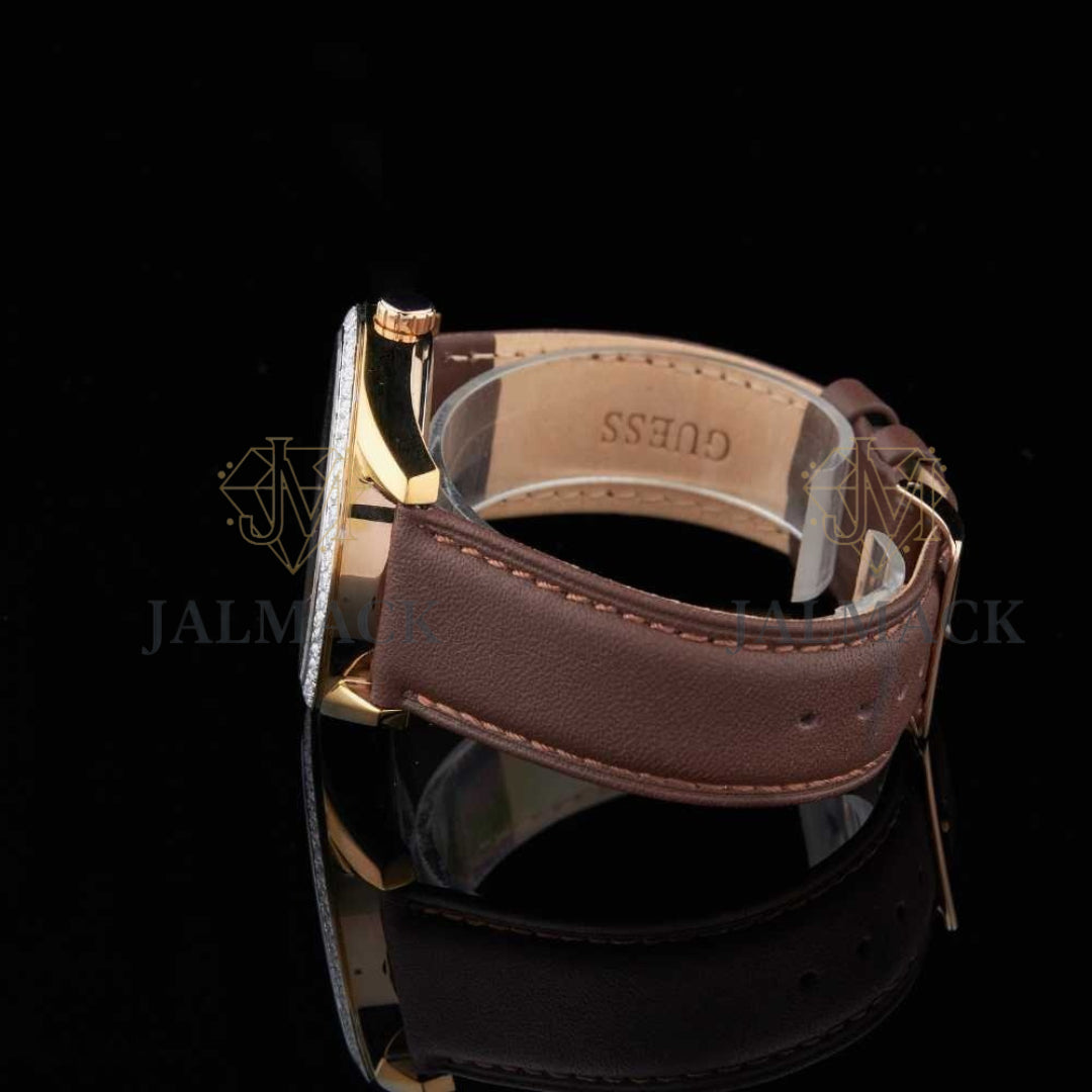 Rose Gold Blue Multifunction Round-Cut Moissanite Watch