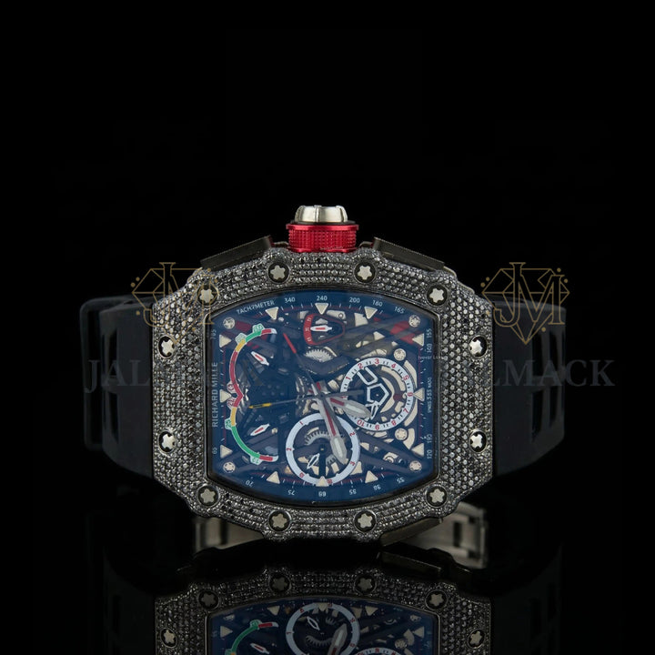 Black Skeleton Fully Iced Moissanite Sport Watch