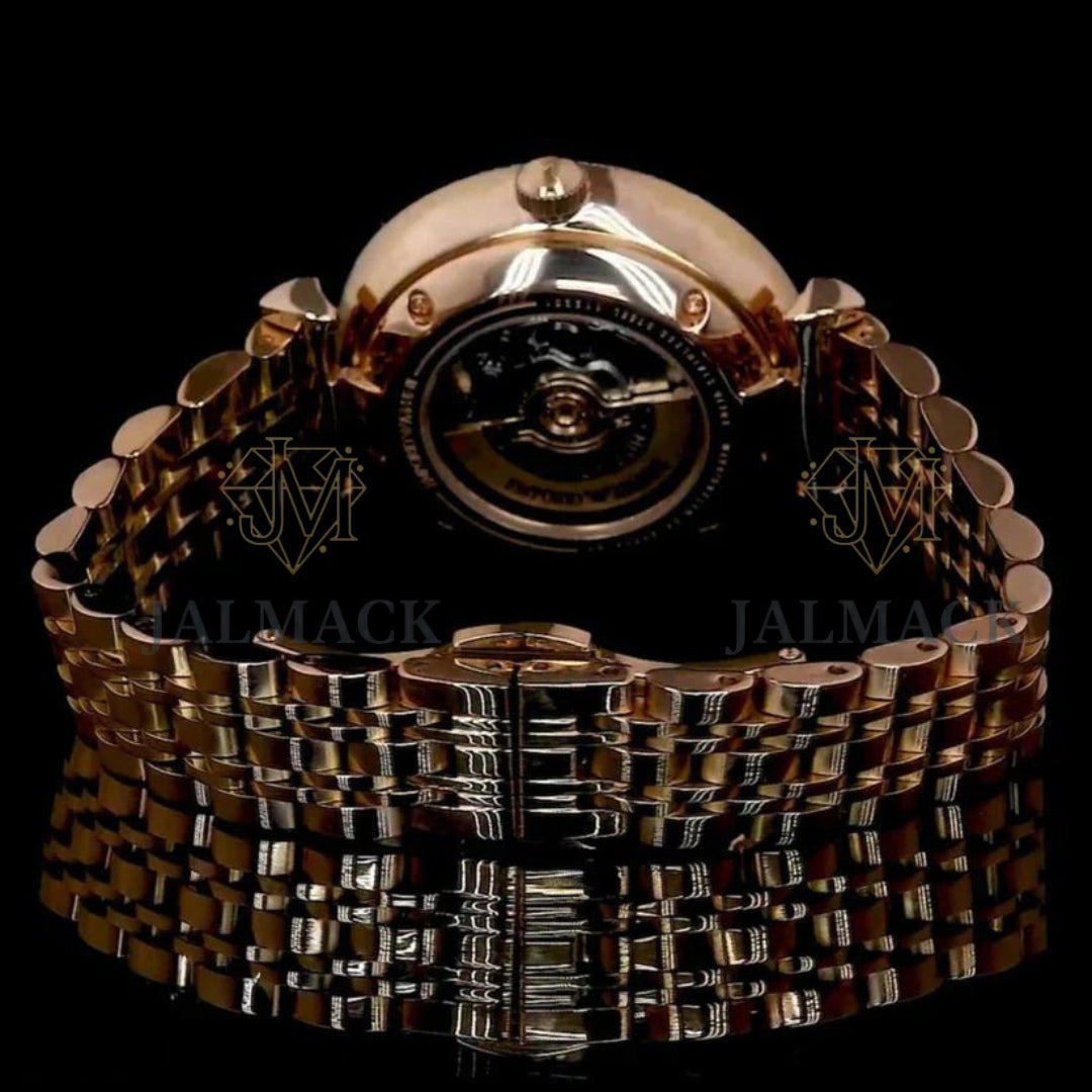 Rose Gold Starry Dial Round-Cut Moissanite Mechanical Watch