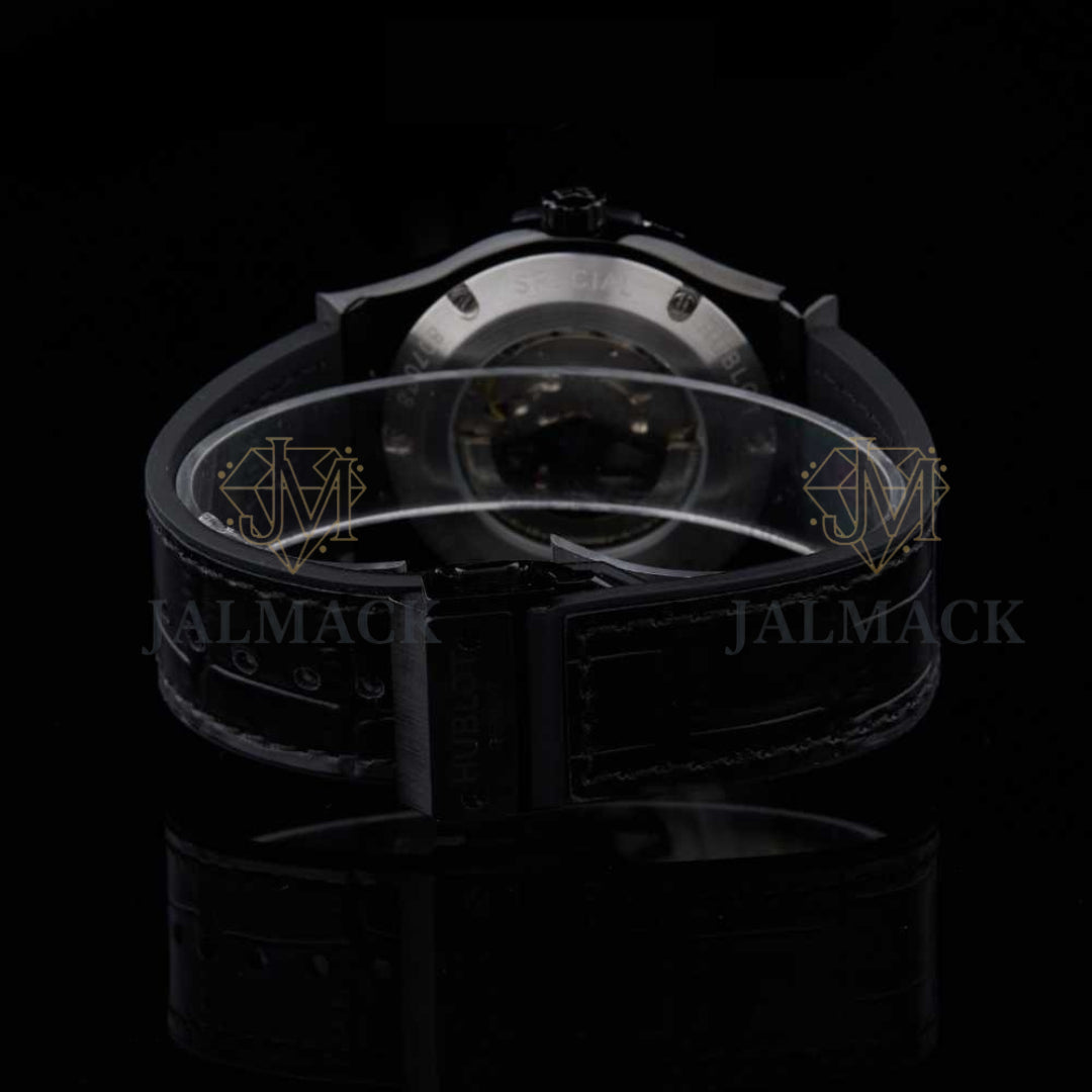 Black Dial Baton Marker Round-Cut Moissanite Automatic Watch