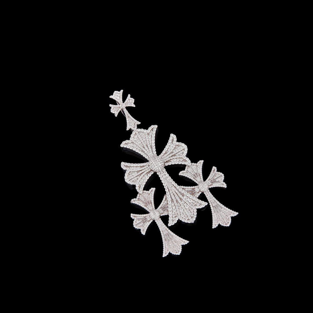 Triple Gothic Cross Moissanite Pendant VVS1 D Color Fully Iced Out