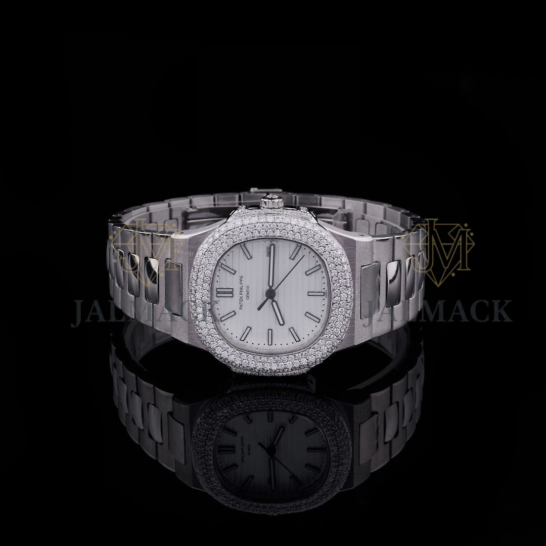 White Dial Double-Row Round-Cut Moissanite Luxury Watch