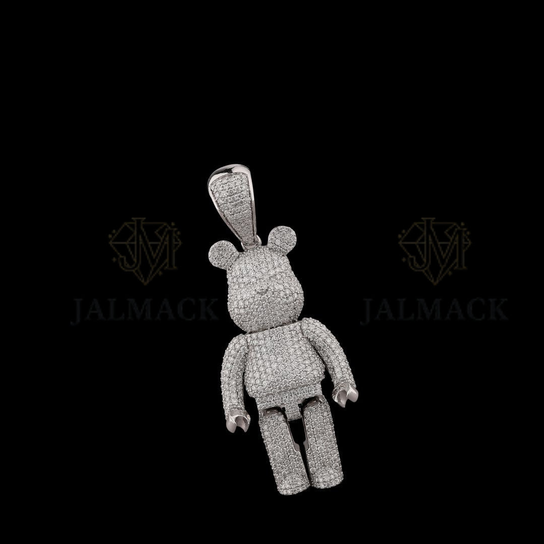 Fully Iced Articulated Bear Moissanite Pendant VVS1 D Color