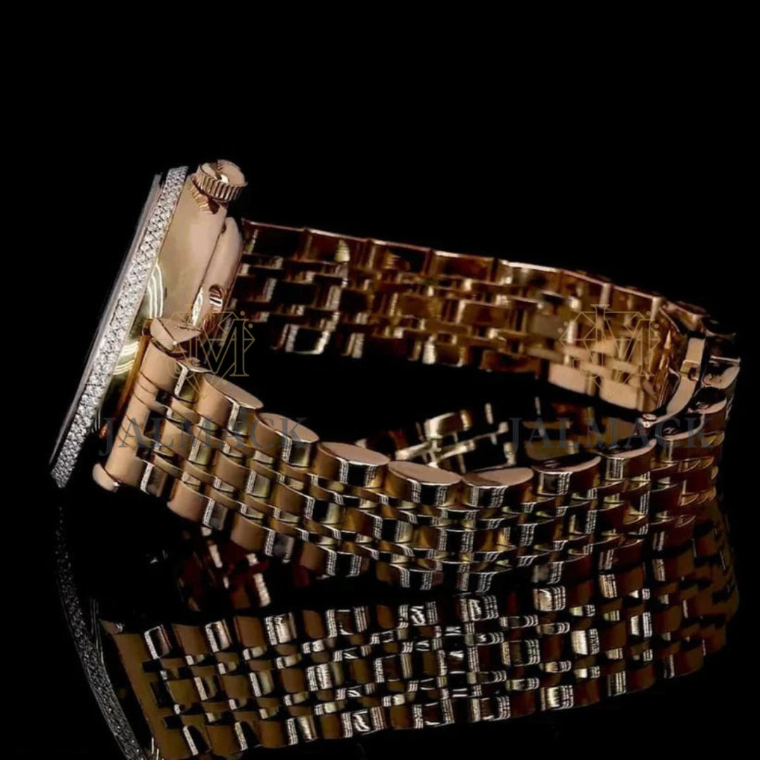 Rose Gold Starry Dial Round-Cut Moissanite Mechanical Watch
