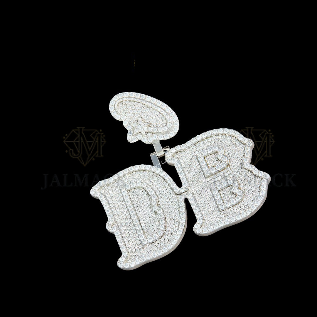 DB Monogram Moissanite Pendant with Heart Bail Fully Iced Out