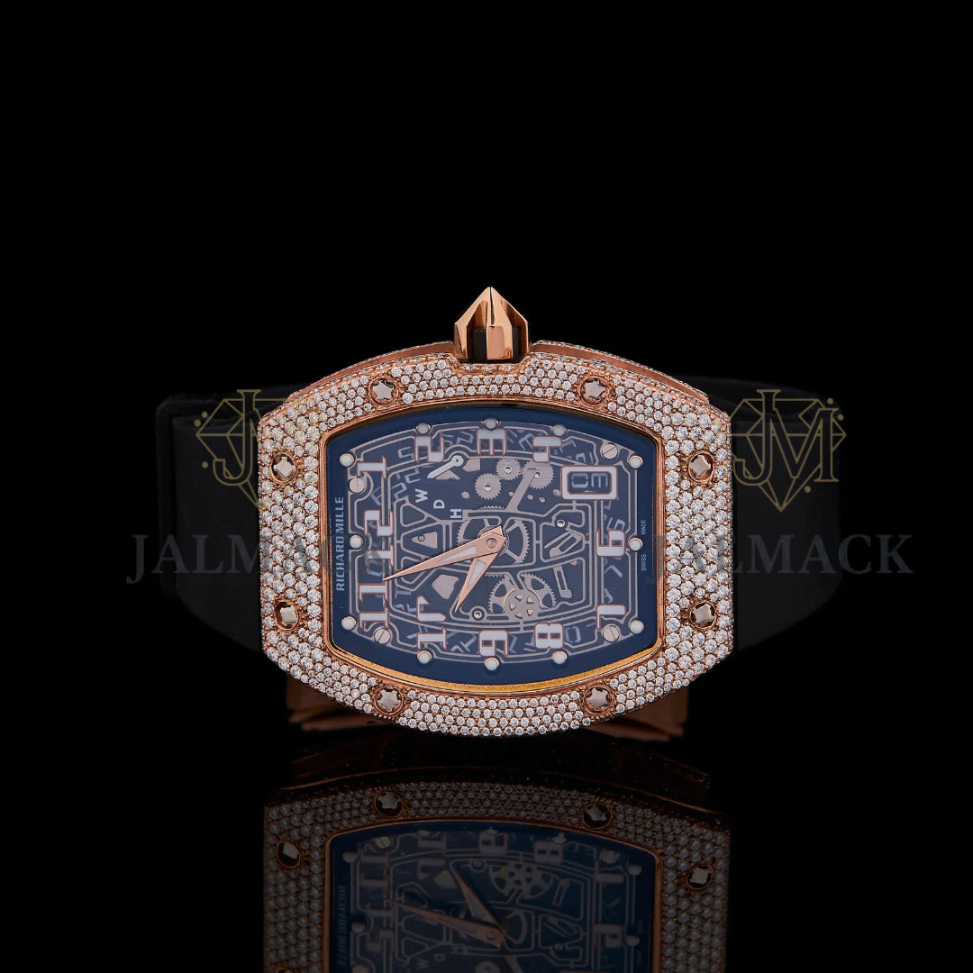 Rose Gold Skeleton Fully Iced Moissanite Watch