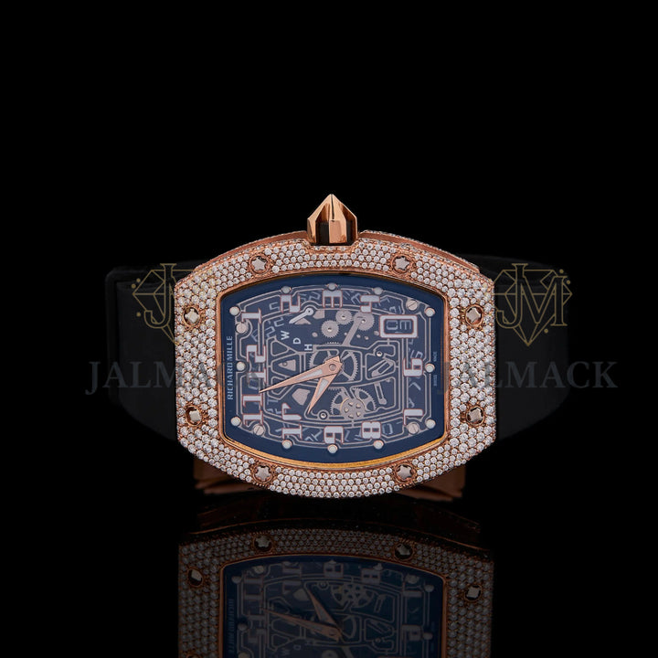 Rose Gold Skeleton Fully Iced Moissanite Watch