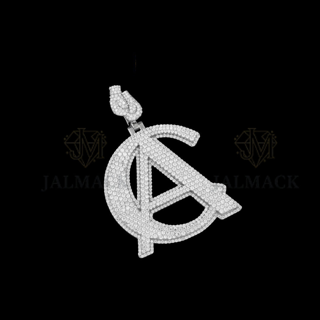 CA Monogram Moissanite Pendant with Praying Hands Bail Fully Iced Out